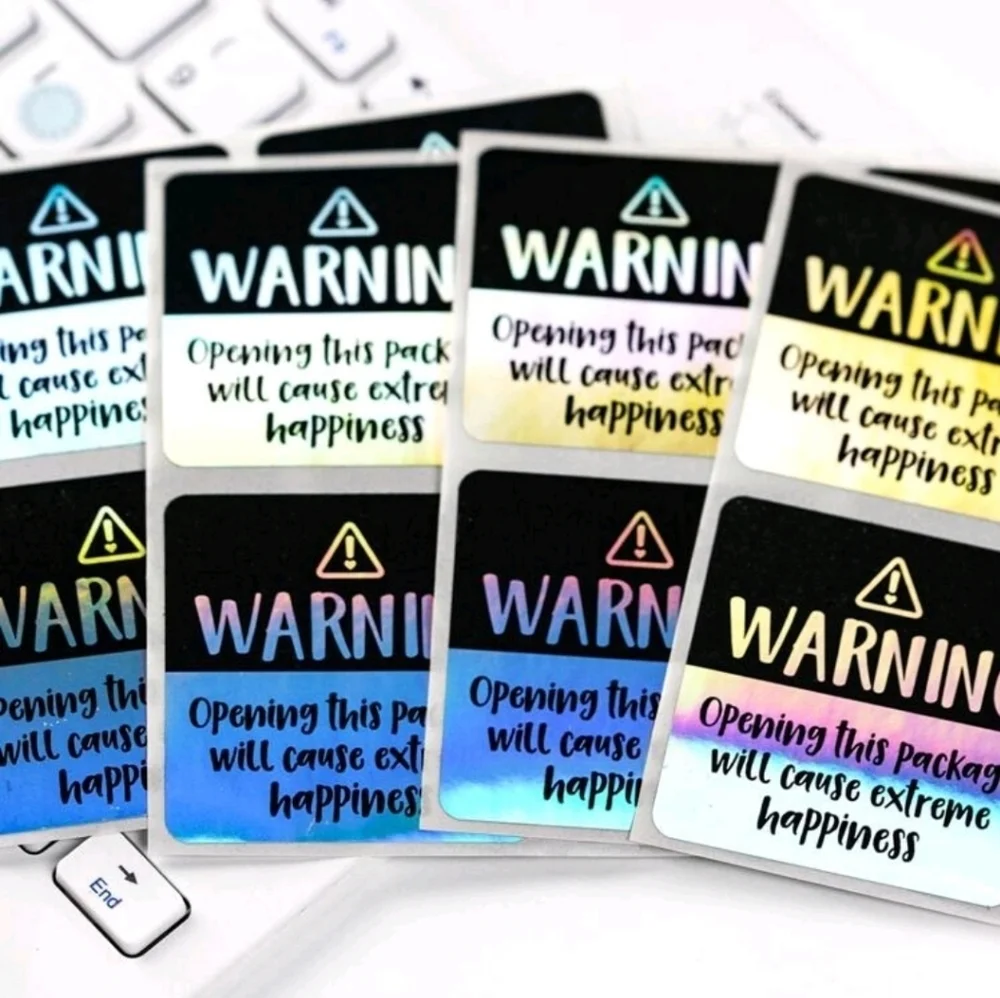 🔹️ 60 Black iridescent Adorable Warning, Extreme Happiness Labels stickers✨️🖤